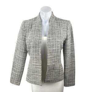 Mango Suit Women's Gray Tweed Plaid Check Crop Open Front Blazer Coat Jacket M
